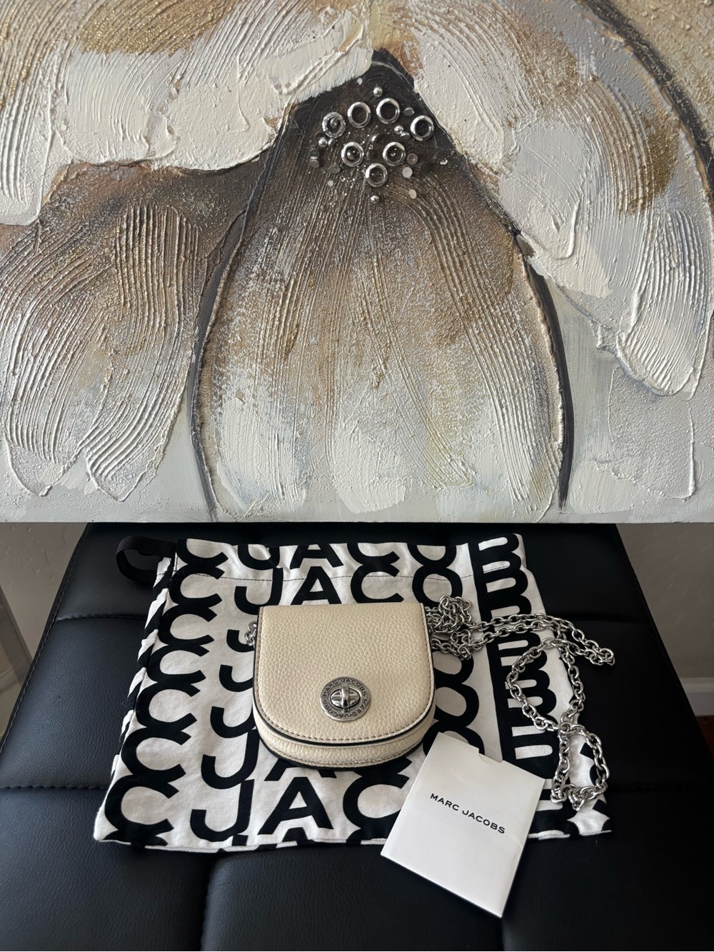 Marc Jacobs Pebbled Cream Leather Mini Chain Crossbody